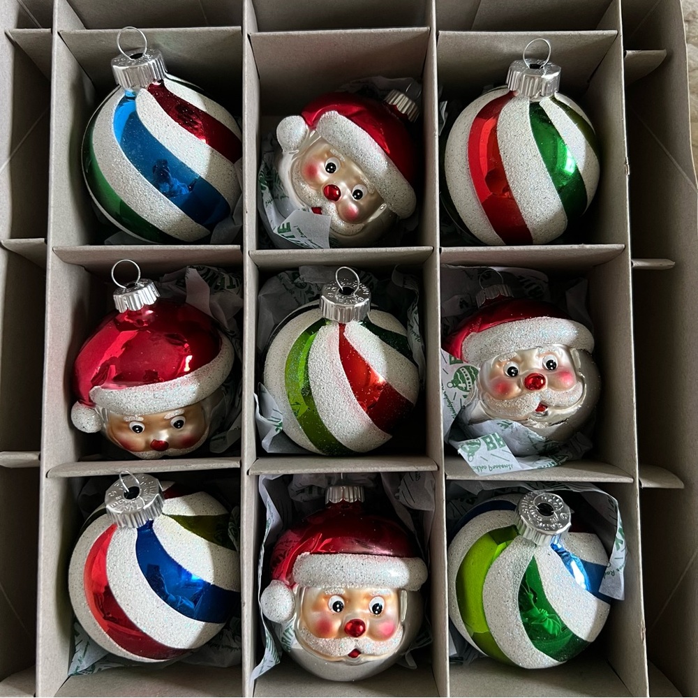 christopher radko shiny brite glass ornaments round Santa